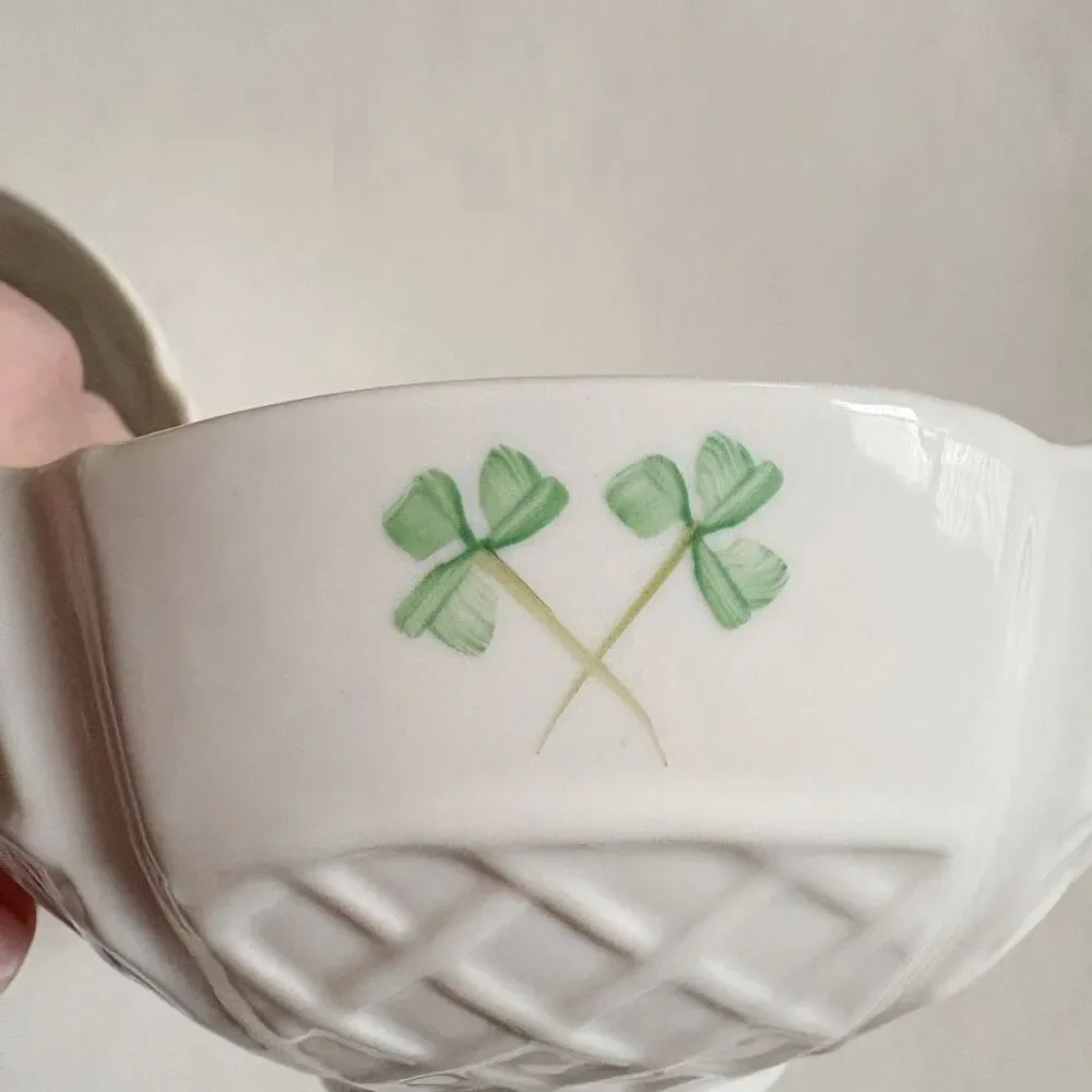 Belleek Ireland Porcelain Bowls set of 2 Shamrock Irish Dish 6
